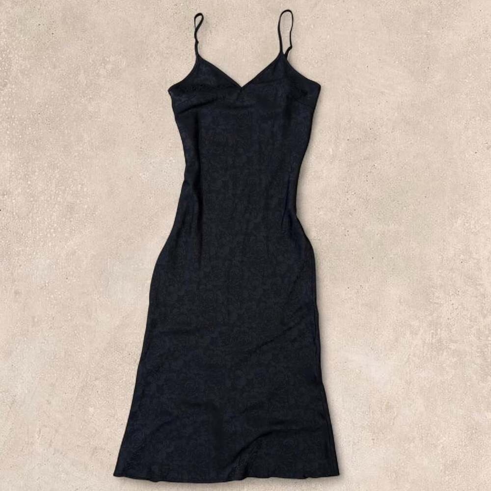Princess Polly Black Floral Jacquard Slip Dress Size US 4 Midi Cami